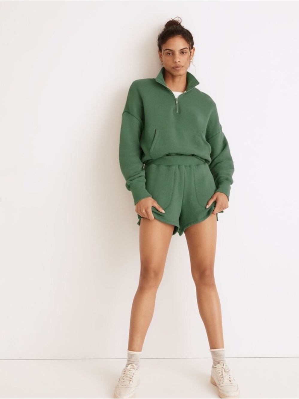 Madewell Air Terry Shorts and Sweatshirt - Heather Versailles Green